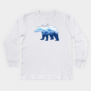 Asheville Blue Ridge Mountains - Black Bear - Blue WB 26 Kids Long Sleeve T-Shirt